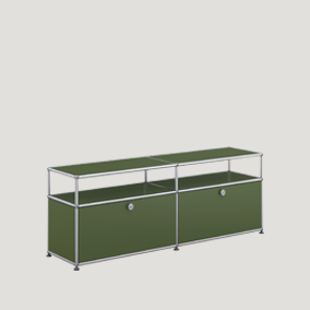 Sengfelder 5-USM-Haller-Lowboard-2-spalten-oben-offen-unten-klappen-olivgrün.webp