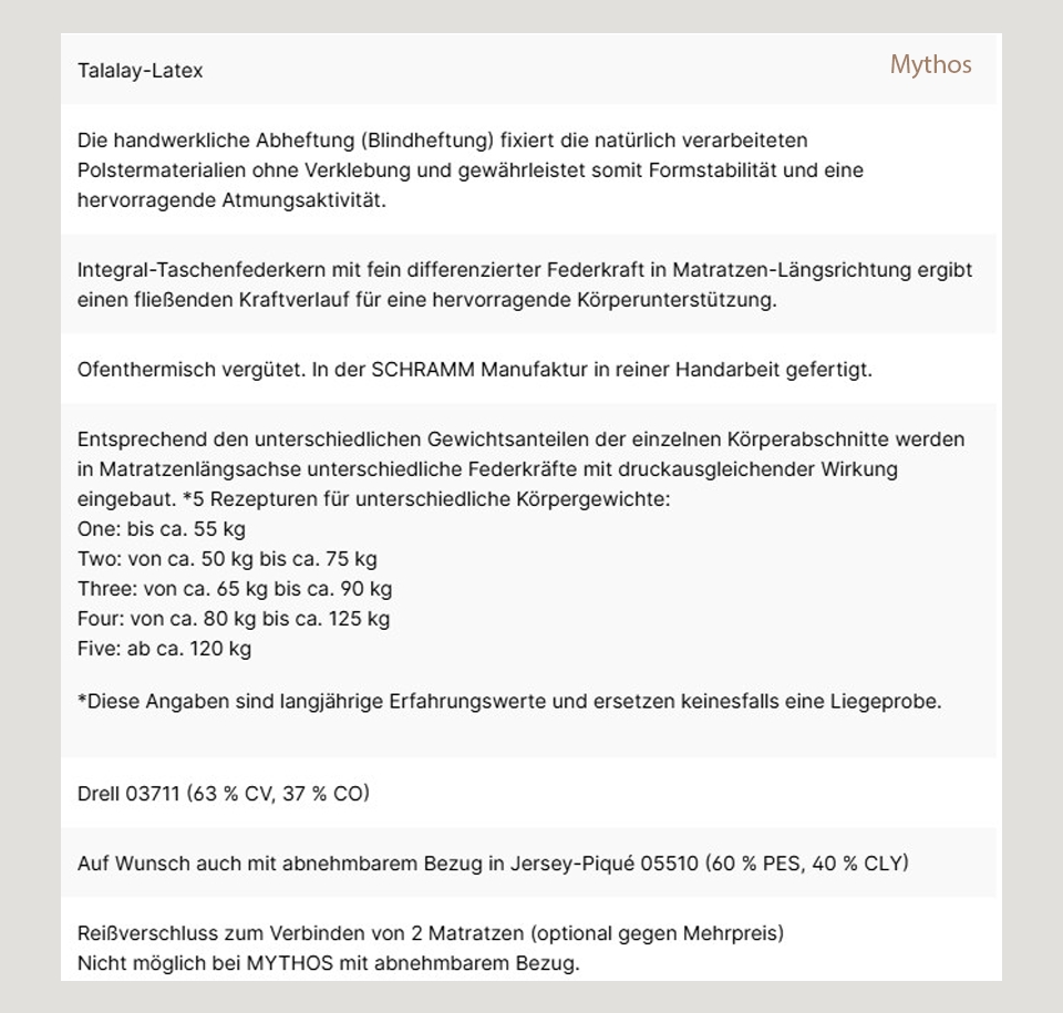 Sengfelder Schramm - Matratze Mythos 71-S